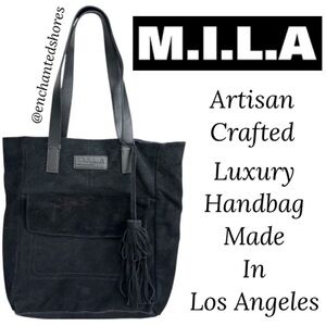 Suede Luxe Tote M.I.L.A Large Luxury Shoulder Bag Black Tassel Made Los Angeles